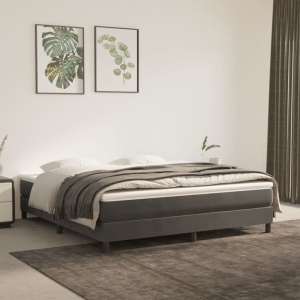 Bed frame with springs, dark gray, 180x200cm, velvet