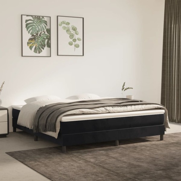 Bed frame with springs, black, 180x200cm, velvet