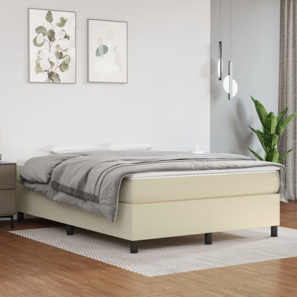 Bed frame with springs, cream, 140x200cm, artificial leather