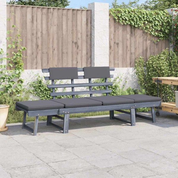 Garden bench with cushions, grey, 190cm, solid acacia