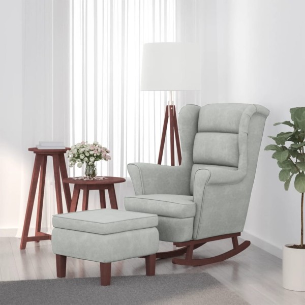 Rocking chair with backrest, light gray velvet solid wood