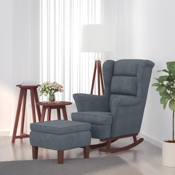 Rocking chair with backrest, dark gray velvet solid wood