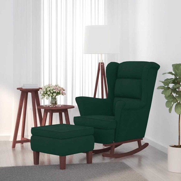 Rocking chair with backrest, dark green velvet solid wood