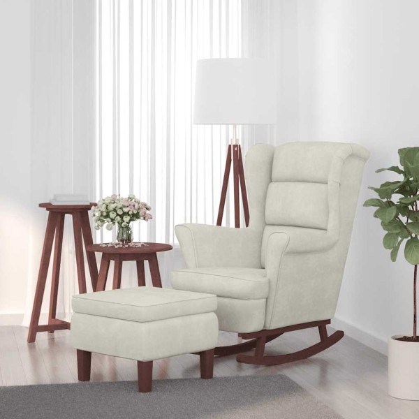 rocking chair with backrest, cream velvet solid wood