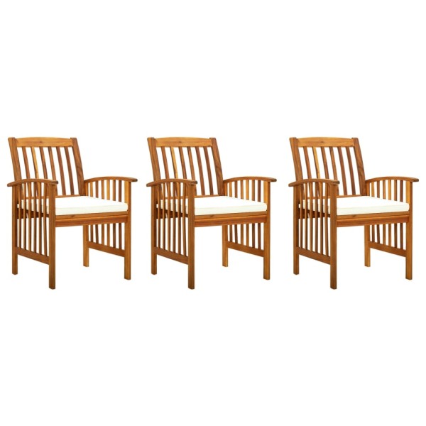 Garden dining chairs with cushions, 3 pcs., solid acacia