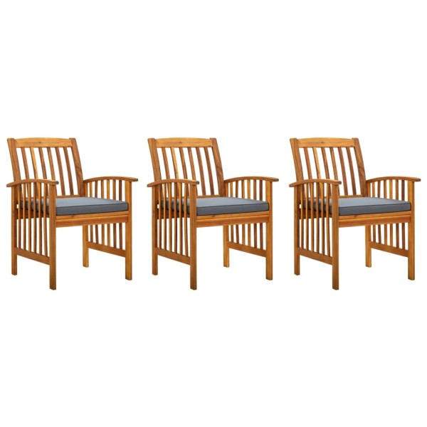 Garden dining chairs with cushions, 3 pcs., solid acacia