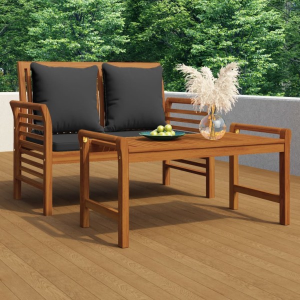 Sofa-bench with dark gray cushions, acacia