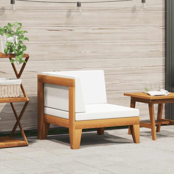 Modular corner sofa with cream cushions, acacia
