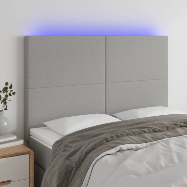 Headboard with LED, light gray, 144x5x118/128cm, fabric