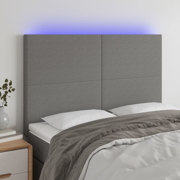 Headboard with LED, dark gray, 144x5x118/128cm, fabric