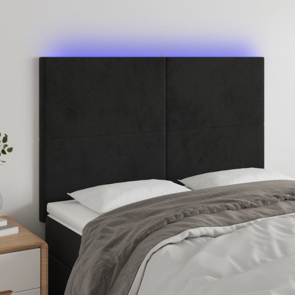 Headboard with LED, black, 144x5x118/128cm, velvet