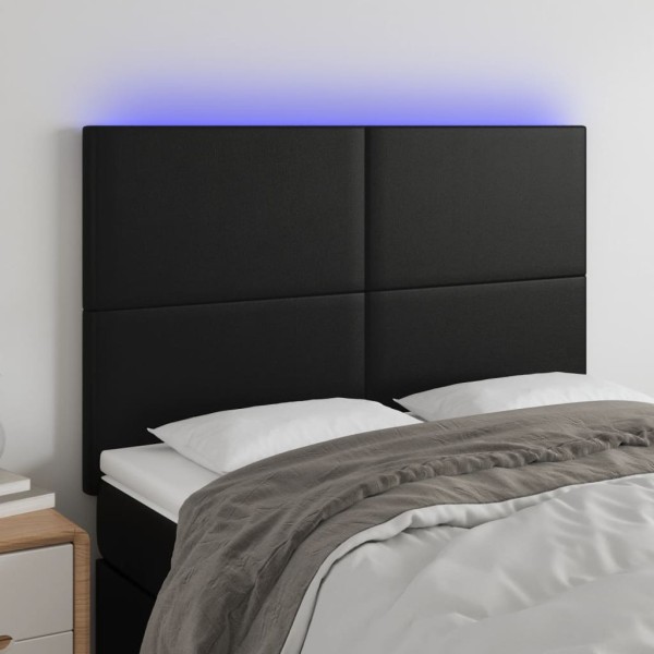 Headboard with LED, black, 144x5x118/128cm artificial leather