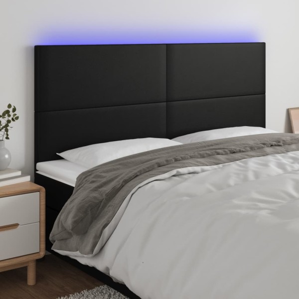 Headboard with LED, black, 200x5x118/128 cm