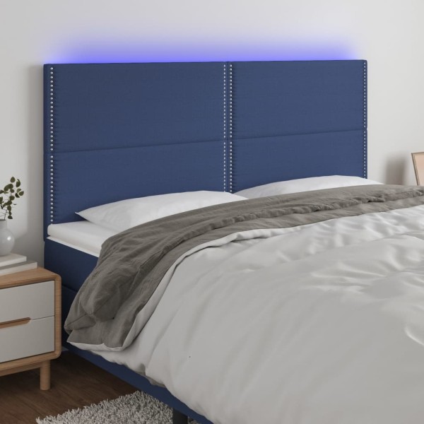 Headboard with LED, blue, 180x5x118/128cm, fabric