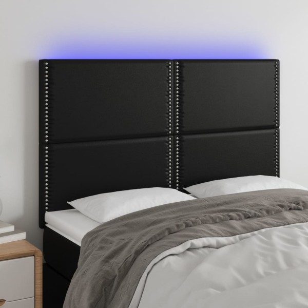 Headboard with LED, black, 144x5x118/128cm artificial leather
