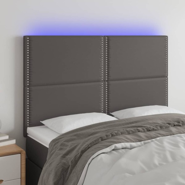 Headboard with LED, gray, 144x5x118/128cm, artificial leather