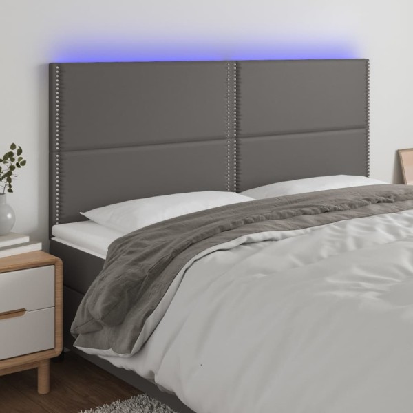Headboard with LED, gray, 200x5x118/128cm, artificial leather
