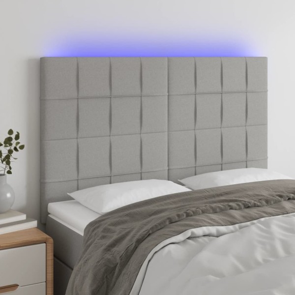 Headboard with LED, light gray, 144x5x118/128cm, fabric