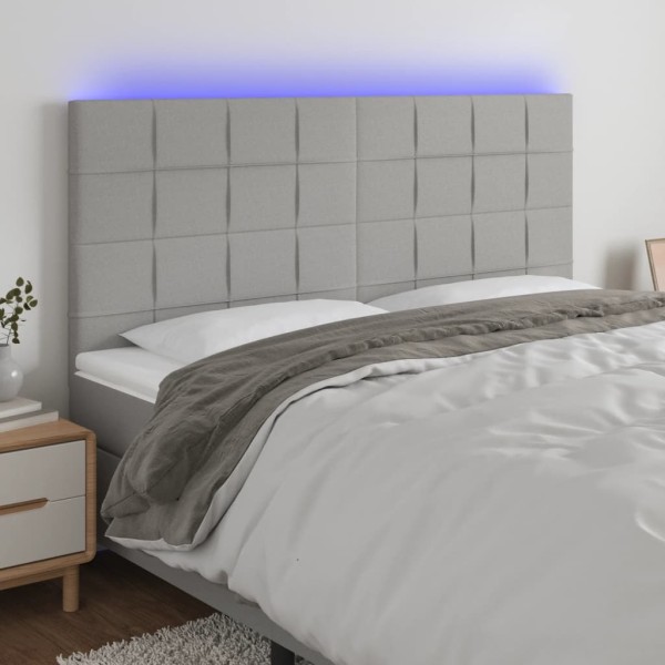 Headboard with LED, light gray, 180x5x118/128cm, fabric