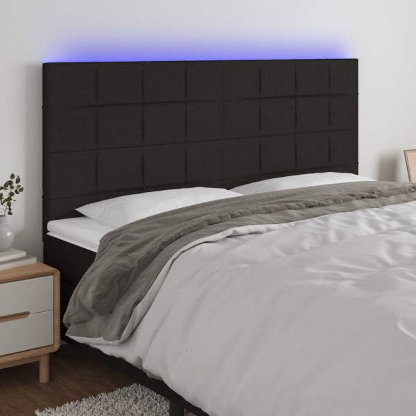 Headboard with LED, black, 180x5x118/128cm, fabric