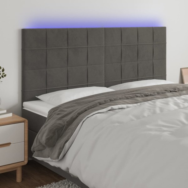 Headboard with LED, dark grey, 200x5x118/128cm, velvet
