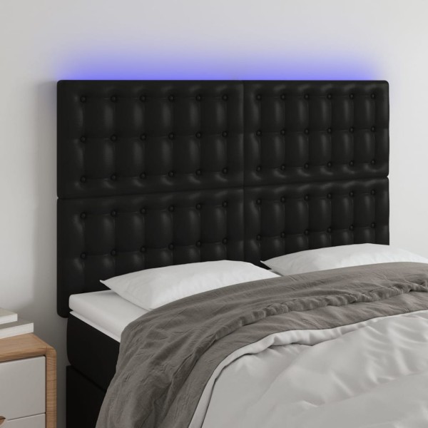 Headboard with LED, black, 144x5x118/128cm artificial leather