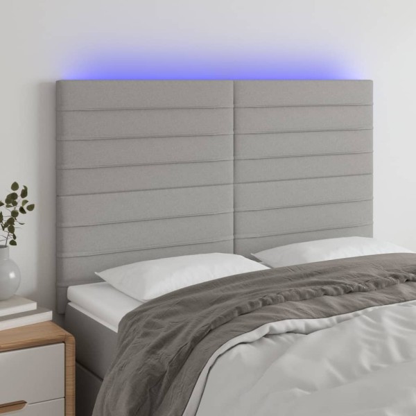 Headboard with LED, light gray, 144x5x118/128cm, fabric