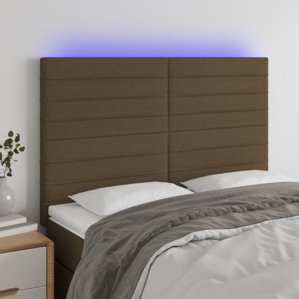 Headboard with LED, dark brown, 144x5x118/128cm