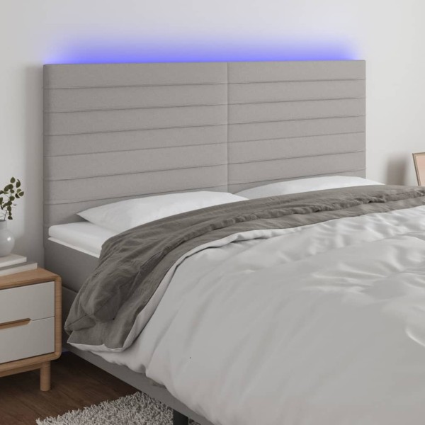 Headboard with LED, light grey, 160x5x118/128cm, fabric
