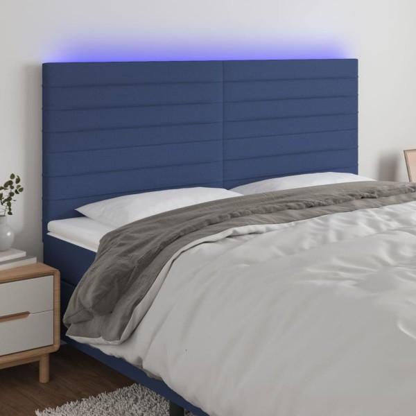Headboard with LED, blue, 180x5x118/128cm, fabric