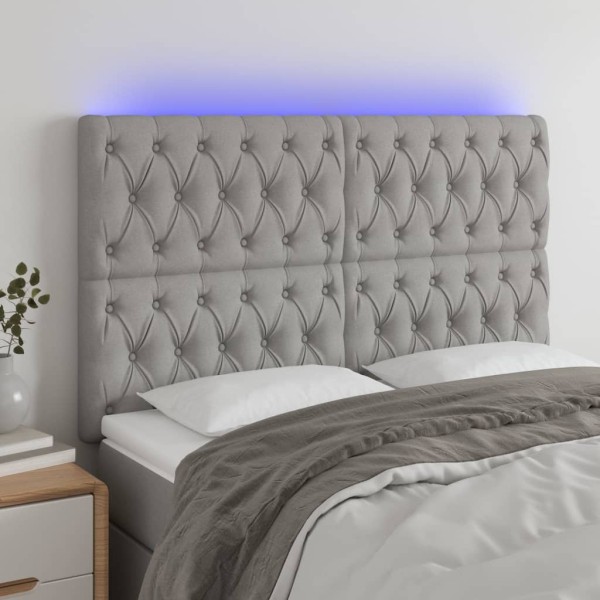 Headboard with LED, light grey, 100x7x118/128cm, fabric