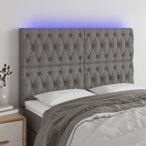 Headboard with LED, dark gray, 144x7x118/128cm, fabric