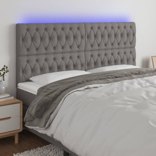 Headboard with LED, dark gray, 180x7x118/128cm, fabric