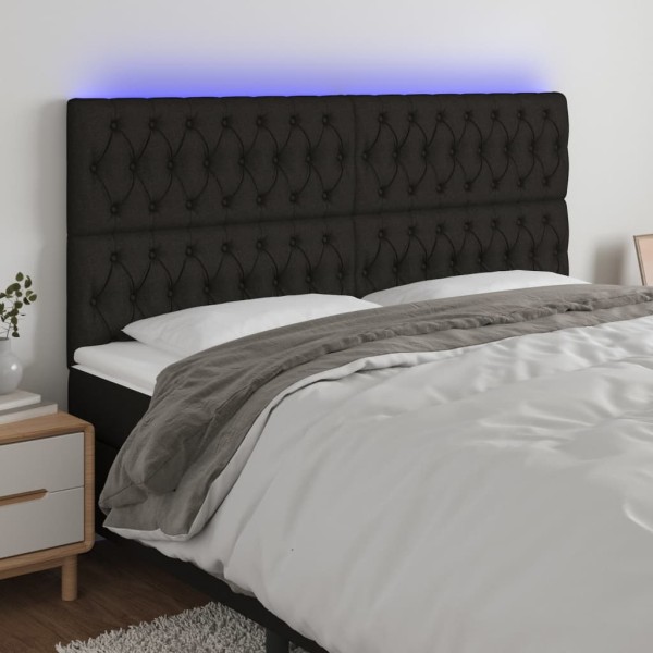 Headboard with LED, black, 180x7x118/128cm, fabric
