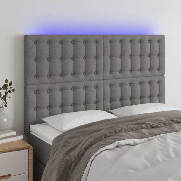 Headboard with LED, dark gray, 144x5x118/128cm, fabric