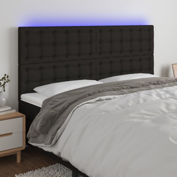 Headboard with LED, black, 160x5x118/128cm, fabric