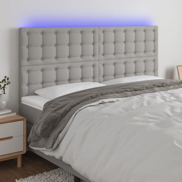 Headboard with LED, light grey, 200x5x118/128cm, fabric