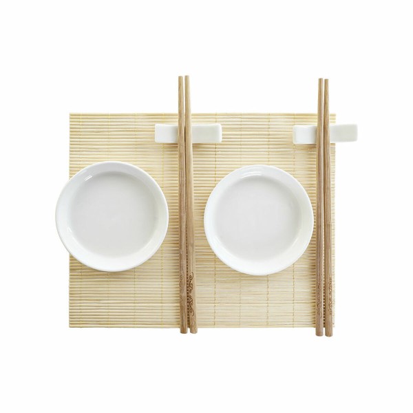 Sushisetti DKD Home Decor Bambu Muovinen Kivitavara Valkoinen Luonnollinen Itämainen 28,8 x 19,8 x 3 cm (7 Kappaletta) (28,8 x 1