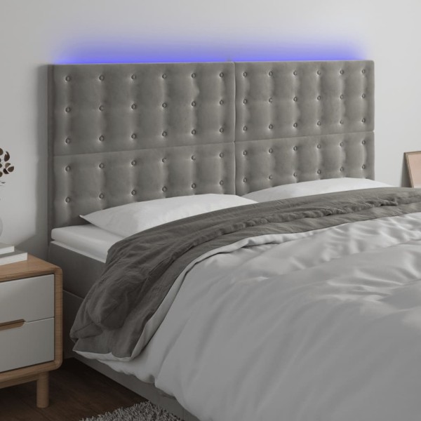 Headboard with LED, light grey, 180x5x118/128cm, velvet