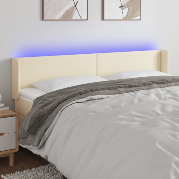 Headboard with LED, cream color, 183x16x78/88cm, artificial leather
