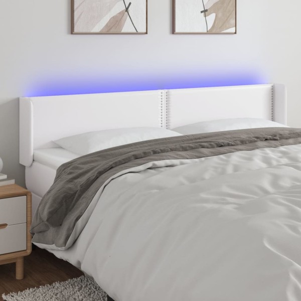 Headboard with LED, white, 203x16x78/88cm, artificial leather