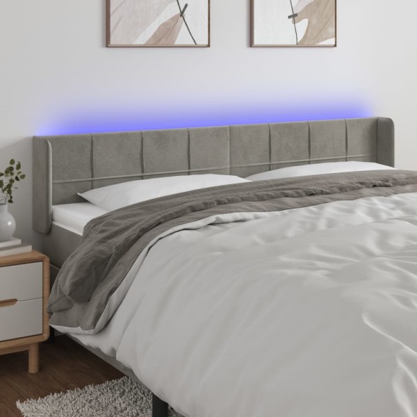 Headboard with LED, light grey, 183x16x78/88cm, velvet