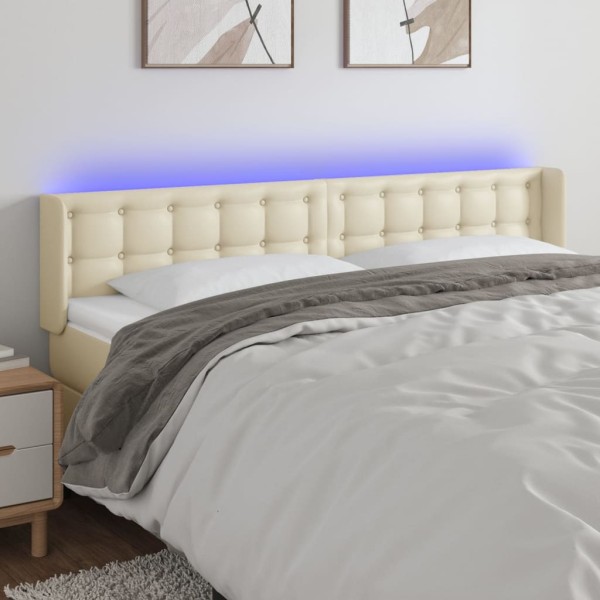 Headboard with LED, cream color, 163x16x78/88cm, artificial leather