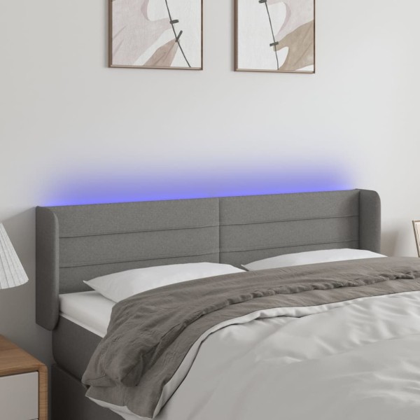 Headboard with LED, dark gray, 147x16x78/88cm, fabric