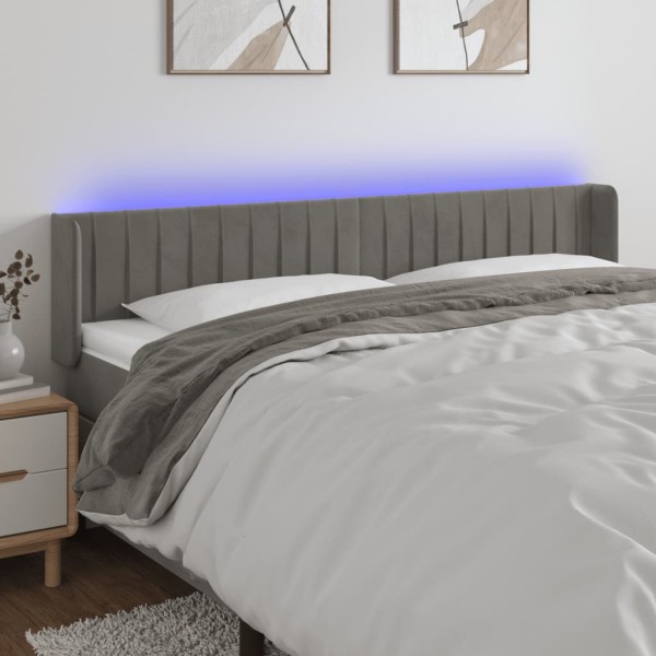 Headboard with LED, light grey, 203x16x78/88cm, velvet