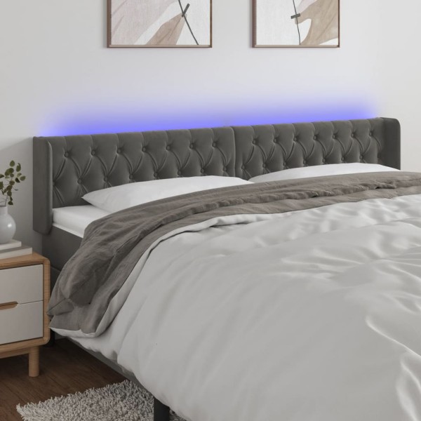 Headboard with LED, dark gray, 183x16x78/88cm, velvet