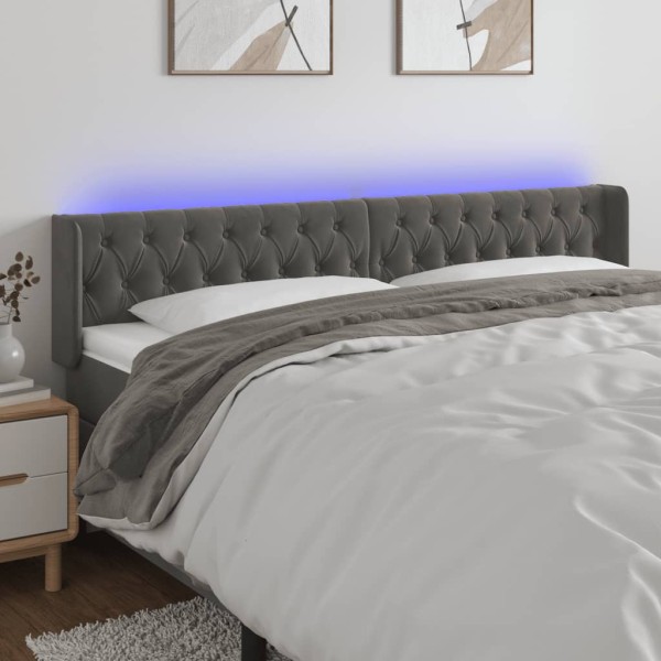 Headboard with LED, dark gray, 203x16x78/88cm, velvet