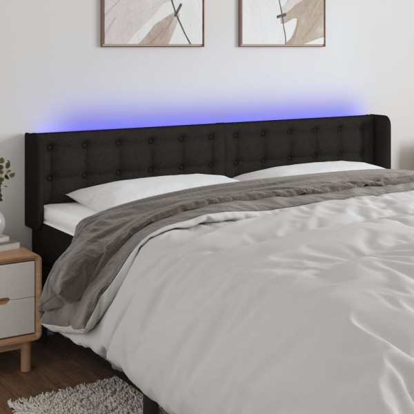 Headboard with LED, black, 183x16x78/88cm, fabric