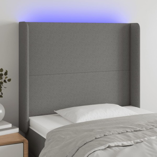 Headboard with LED, dark gray, 103x16x118/128cm, fabric