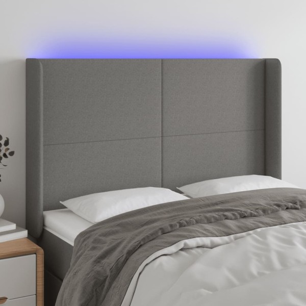 Headboard with LED, dark gray, 147x16x118/128cm, fabric